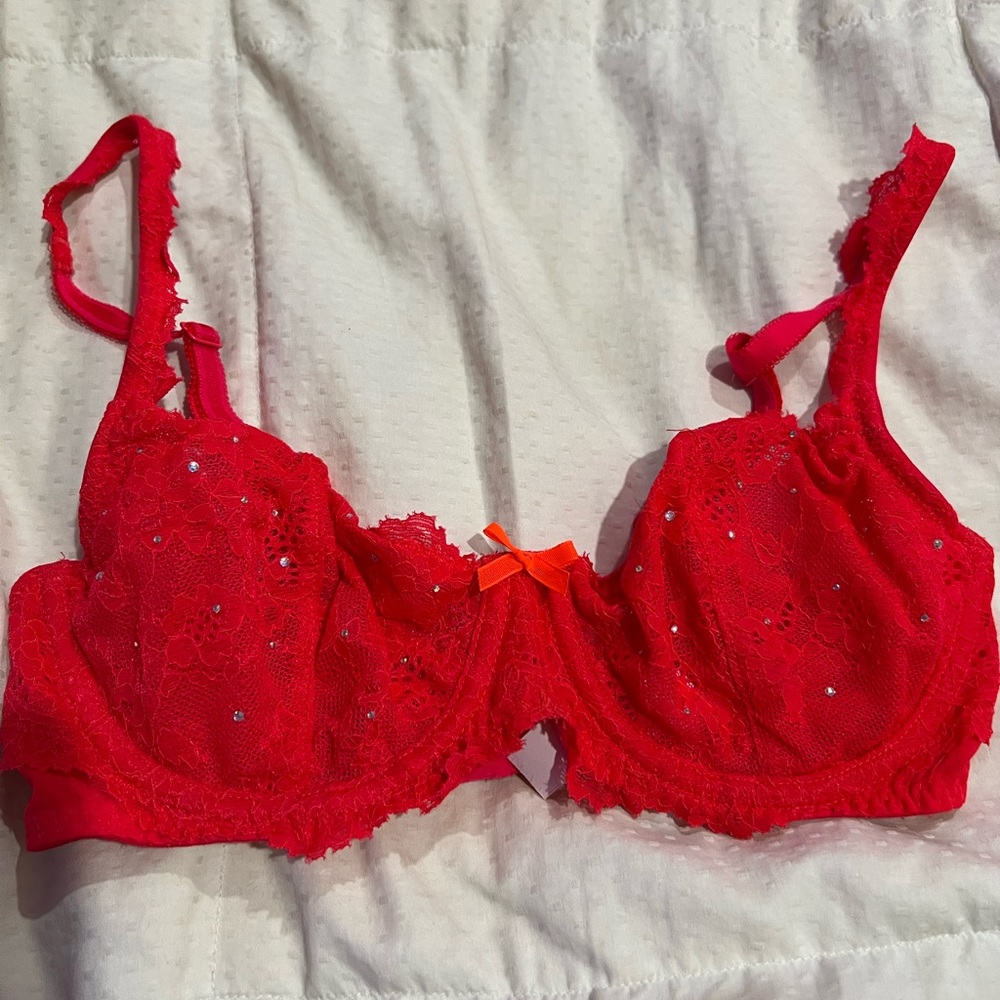 Red rhinestone victoria secret bra